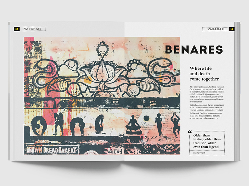 Travel illustration spread magazine typography watercolour street art editorial silkscreen illustration india travel