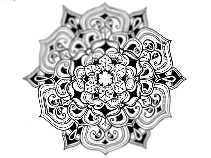 Mandala Illustration detail floral geometric pattern ink art white black mono mandala