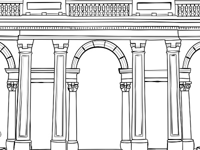 Travel illustration arches architecture bricks building columns mono outline travel vector veranda