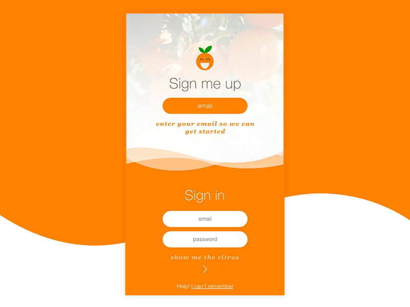 #Dailyui001 Signup - Citrus Delivery App citrus dailyui dailyui001 orange sign in sign up