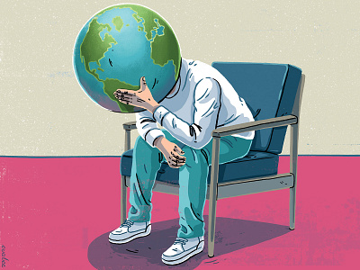 Eco-anxiety anxiety climate change conceptual illustration editorial illustration environment globe illustration illustrator magazine illustration mental health