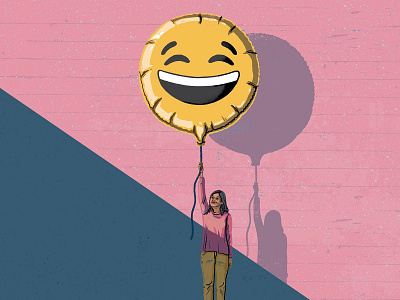 Humour is uplifting balloon conceptual illustration editorial illustration emoji floating fun funny humour illustration illustrator laughing laughter magazine illustration smiley