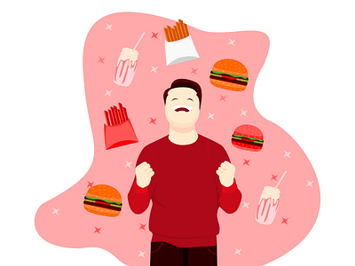 flat design of man is happy with junk food