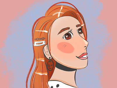 Red haired cartoon cute girl illustration procreate red red hair