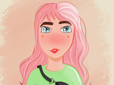 Pink hair don’t care drawing green hair heart illustration pink procreate