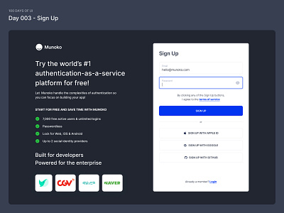 Day 003, Sign Up — 100 Days of UI Challenge create account daily challenge dailyuichallenge design figma login onboarding register saas sign up ui