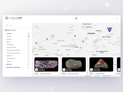 Mineral Atlas Web action design filters geology light map maps mine mineral minerals search searching ui ui design ux web app website zoom
