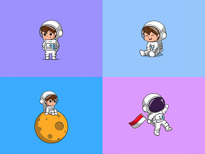 Astronaut Cute illustration #part1 branding cute design graphic design illustration kids logo planet vector