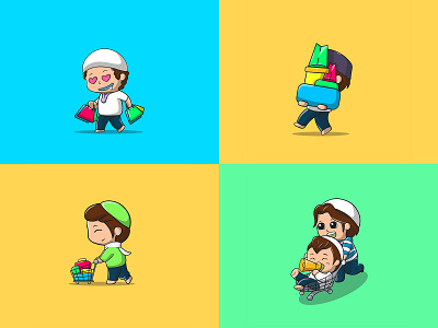 Boy with many shopbag cute illustration kids vector