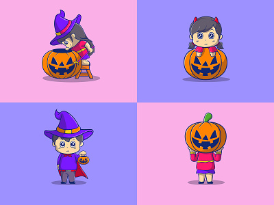 Cute halloween illustration kids part 2 cute halloween illustration kawaii kids vector