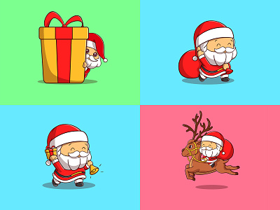 Cute kawaii santa illustration collection part 2 chrismast cute design gift holiday illustration kids logo santa snow vector