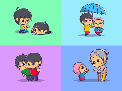 Cute characters helping each other illustration branding cute design graphic design helping hand illustration kids logo vector