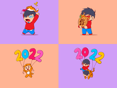 Cute characters boy feeling happy 2022 chinese chinese new year cute happy vector