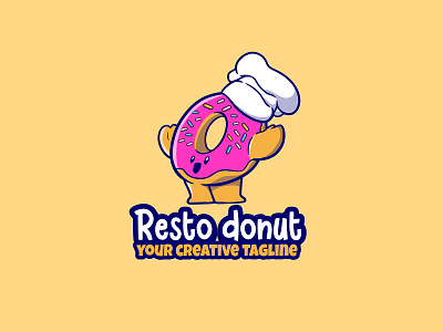 Mascot logo Donut feeling happy wearing a white chef hat branding cute design illustration kids logo vector