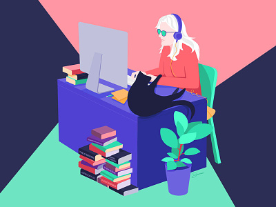 When you are trying to work and the cat is needy :) cats colorful design desk flatdesign illustration illustration art illustrator isometric sketch vector working space