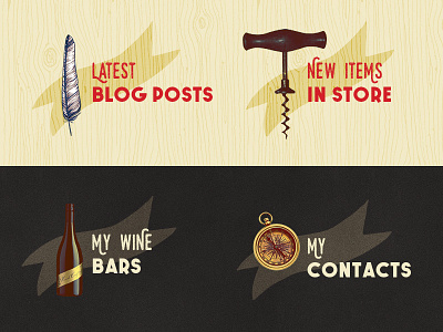 Some elements for a wine blog bottle compass corkscrew feather wine wood