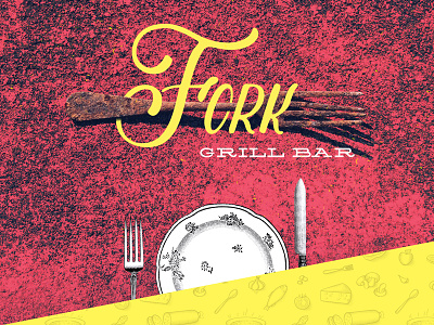 Fork Logo bar fork grunge knife logo grill plate