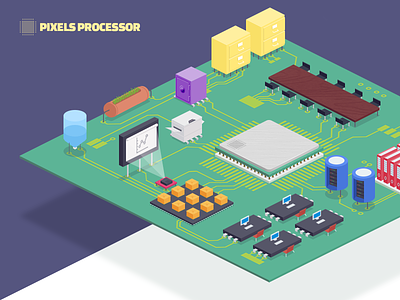 Pixels Processor illustration motherboard office processor