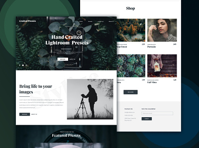 Crafted Presets Landing page design. e commerce landing page landing page design landing page ui lightroom photography sketch store