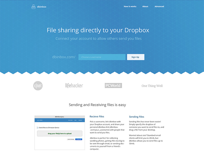 DBinbox - The Dropbox Inbox dropbox inbox file sharing website homepage clean minimal flat