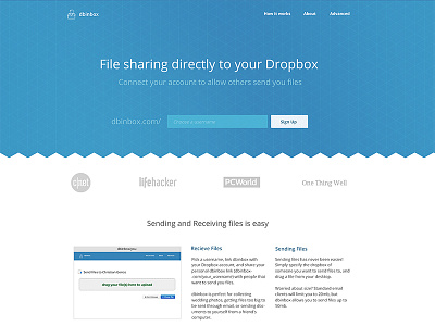 DBinbox - The Dropbox Inbox clean dropbox file sharing flat homepage inbox minimal website