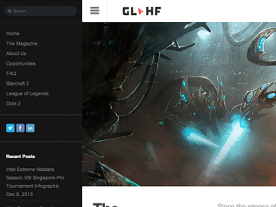 GLHF Slide Out Navigation esports glhf homepage navigation off canvas slide out starcraft website
