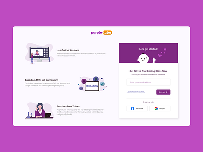 Sign Up Page adobe xd children design education live session sign up startup student tutor ui uiux ux webdesign