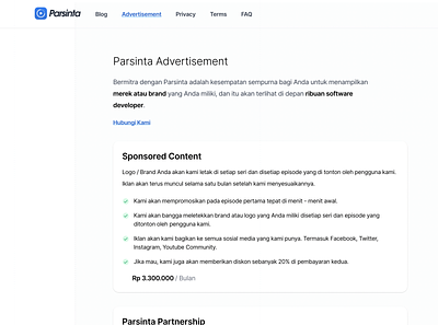 Parsinta Advertisement Page E2.1 ads design page parsinta ui ux web design web responsive layout