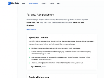 Parsinta Advertisement Page E2.1 ads design page parsinta ui ux web design web responsive layout