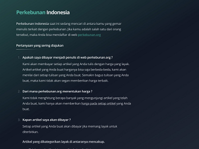 Design Announcements Page for Perkebunan branding dark mode design single page spa ui ux web design