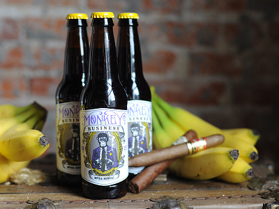 Monkey Business banana beer brew craft illustration label monkey packaging purple vector yellow