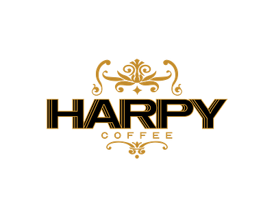 Harpy Coffee Logo black and white branding coffee coffee brand design gold logo type typography vector