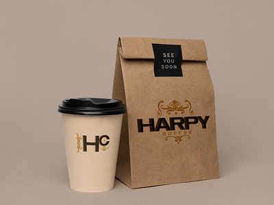 Harpy Coffee Packaging brand branding brown café coffee coffee brand coffee cup design harpy coffee illustration logo paperbag