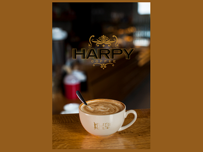 Harpy Coffee brand branding brown cappuccino coffee cup design logo vector