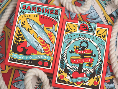 Sardines Playing Cards by Squiddle Ink board game graphic design illustration packaging playing cards product design