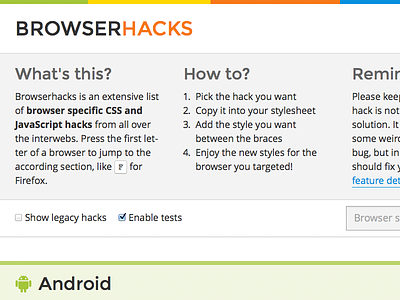 Browserhacks Redesign browser css design hack open sans resource tool website