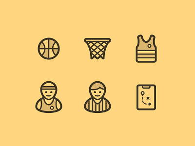 Basketball Icons ball basketball board design icon icons jersey line net player referee yellow