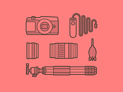Camera Kit Icons camera design icons lens lines photography red remote shutter tripod