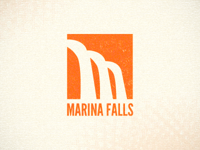 Marina Falls Logo design league gothic logo negative space orange texture water waterfall