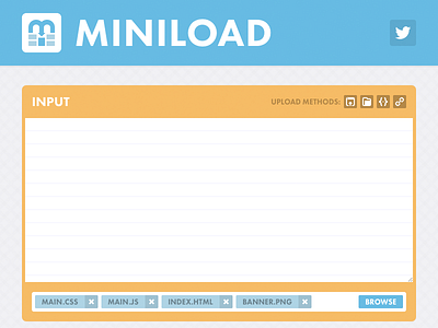 Miniload batch blue css design futura ui website yellow