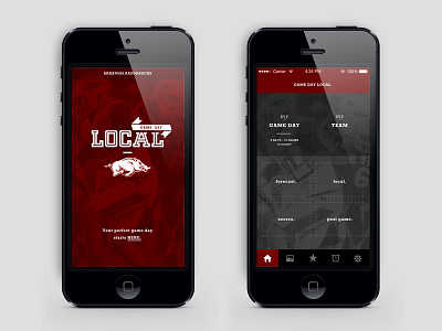 Game Day Local app design interactive mobile razorbacks ui ux