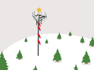 A Cell Phone Tower in the North Pole christmas concept draft flat illustration pine tree simple snow solid color