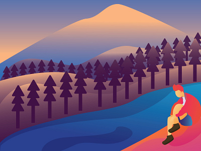 Trip To The Mountain Flat Illustration