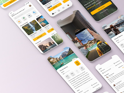 Traveling mobile app application ar augmented reality book booking cart clean design discover minimalist mobile mockup product design reviews sightseeings slider tour traveling virtual reality