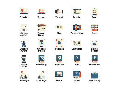 Online Learning Icon Set Design Flat Style challenge e book e course e learning education flat design flat illustration flatdesign icon icon design icon set iconography icons illustration internet school online course online education online learning online lesson web design