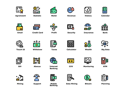 Finance Technology Icon Set Design Filled Line Style banking app business business app design finance app financial fintech flatdesign icon icon app icon design icon pack icon set iconography icons illustration money app ui ui design web design