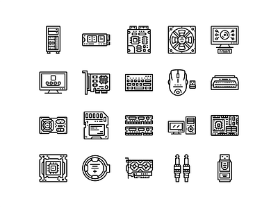 Computer Component Icon Set Design Line Style