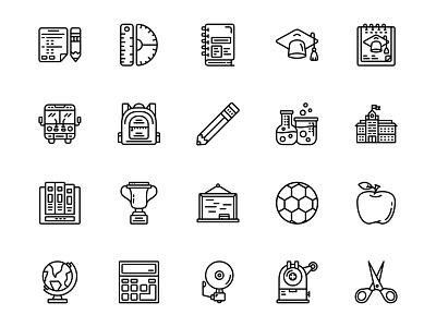 Back To School Icon Set Design Line Style back to school backpack education graduation icon icon design icon pack icon set iconography icons illustration learning notebook pencil school building school bus students svg icons ui design vector icons