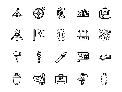 Scout Icon Set Design Line Style adventure app icon backpack camp custom icon icon design icon pack icon set icons illustration order icon outdoor outline scout scouting symbol travel vacation vector icon web icon