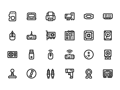 Computer Component Icon Set Design Line Style button component computer device icon digital electronic hardware icon icon design icon set illustration interface line motherboard outline processor svg icon technology thin vector